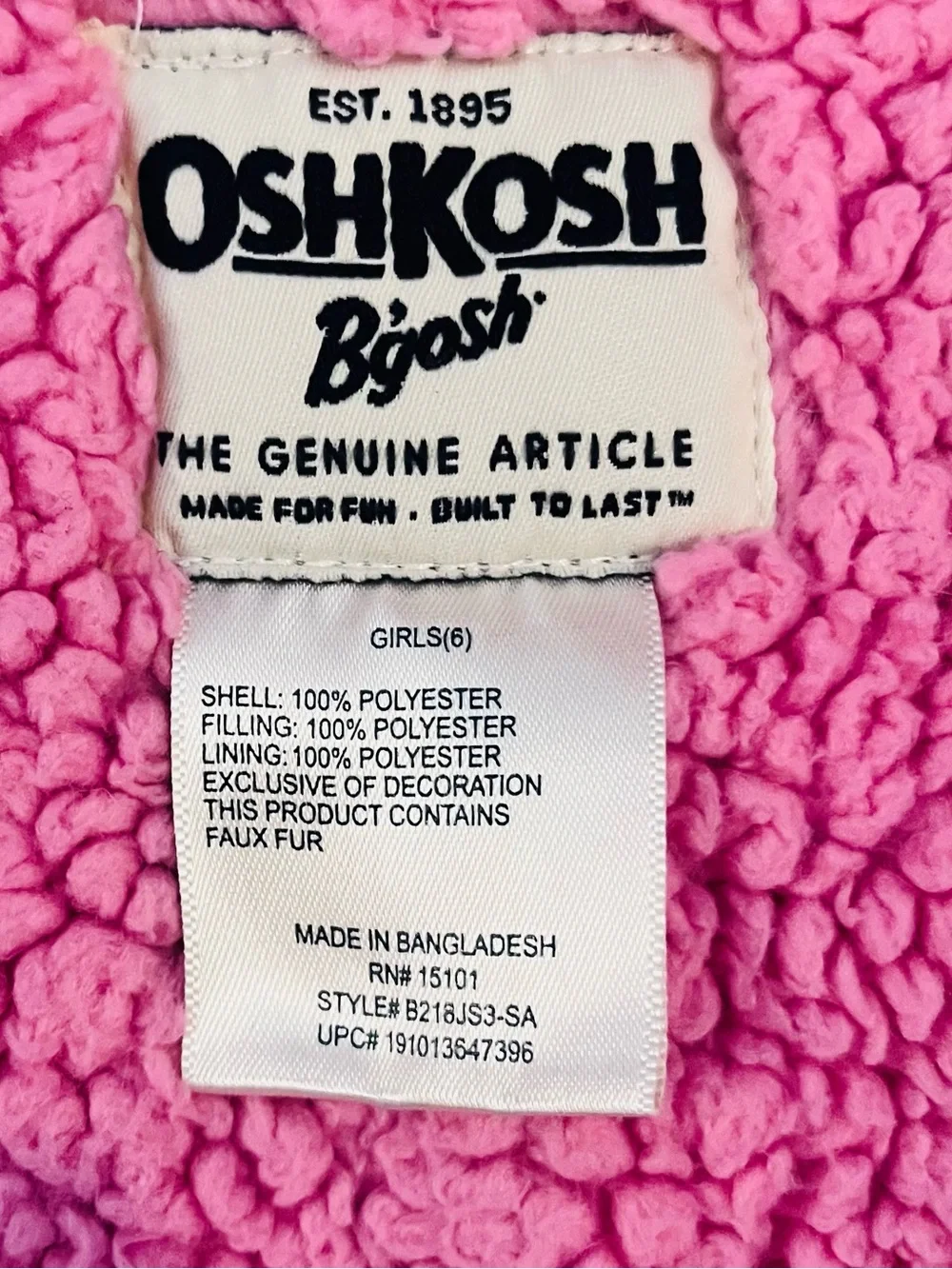 Oshkosh girls Sherpa lined hooded winter coat